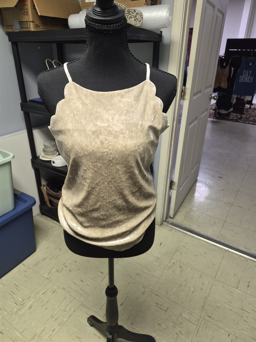 A. Byer Champagne Velvet Scallop-Edge Cami